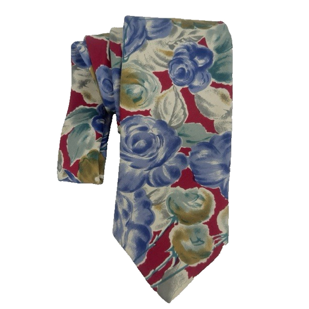 Van Heusen 417 Necktie Red/Blue/Green Floral Silk Preppy Business School